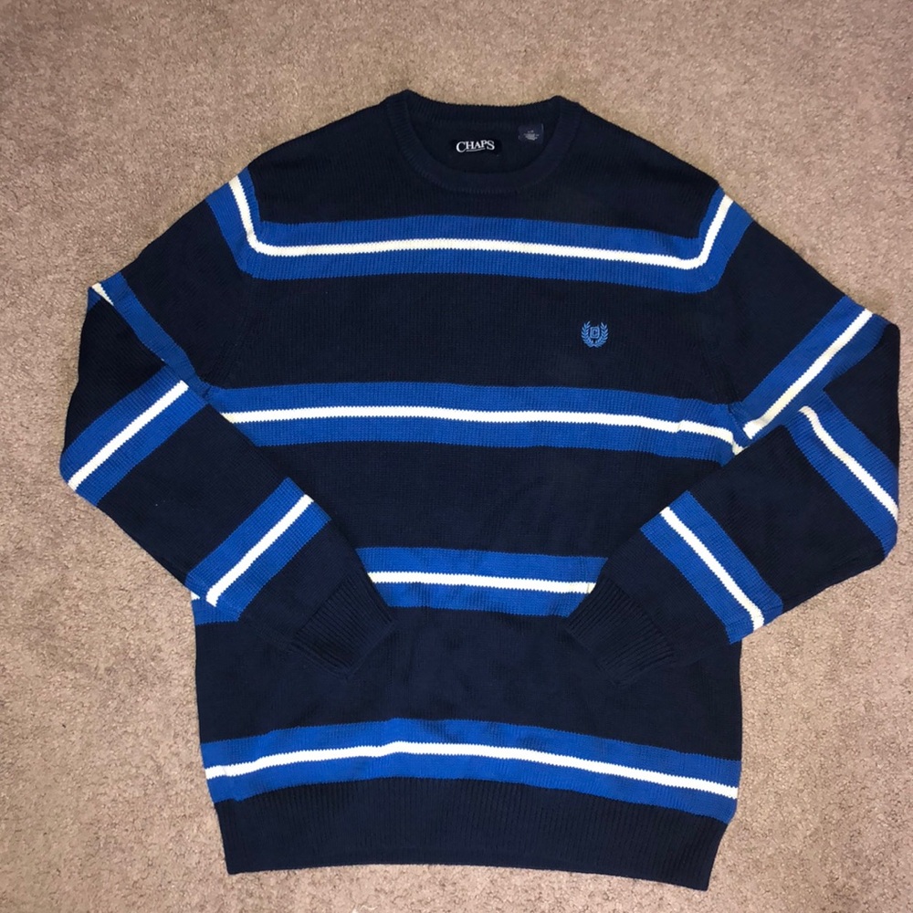 CHAPS RALPH LAUREN Men’s Blue sweaterwhite stripes